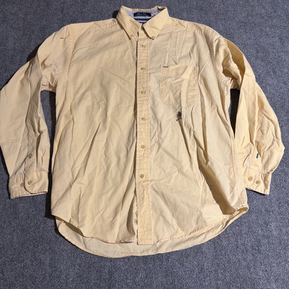 Vtg Tommy Hilfiger Shirt Mens Medium Yellow Button Down Long Sleeve 100% Cotton